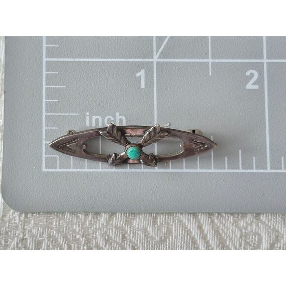 Vintage Sterling Silver Native American Crossed Arrow Turquoise Pin Broock - Picture 6 of 7